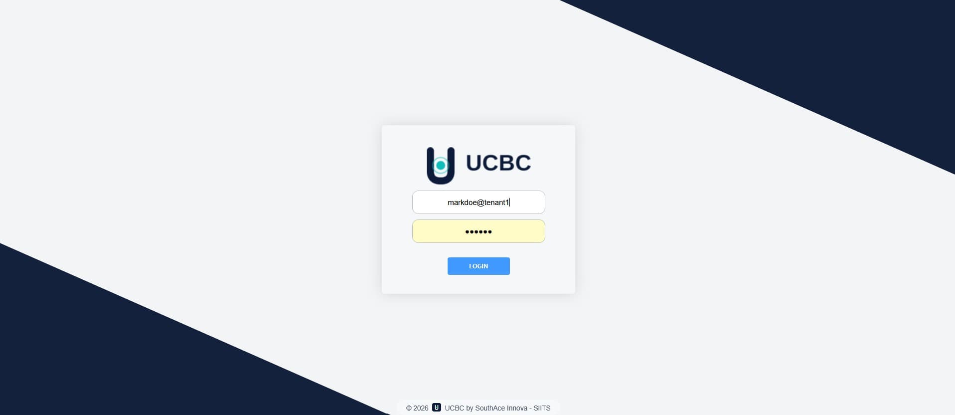UCBC branded login for a tenant business